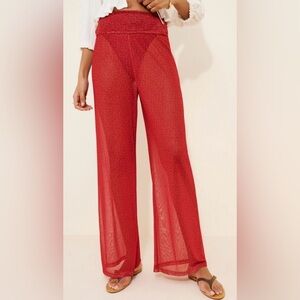 NEW Hutch Ditsy Floral Coverup Pants M Polka Dot Red